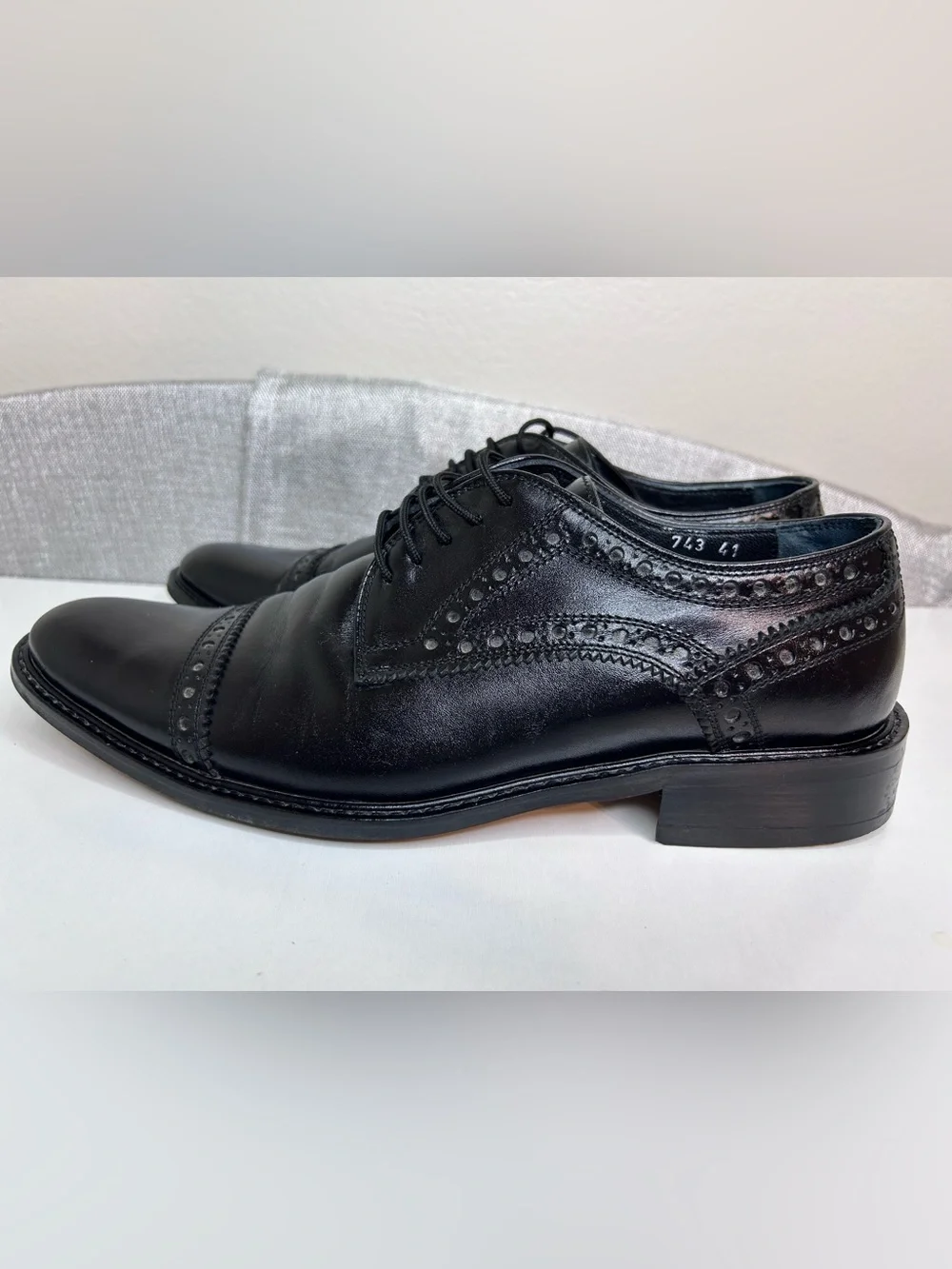 Beta Black Leather Cap Toe Oxford Dress Shoes EU 41 Worn Once
